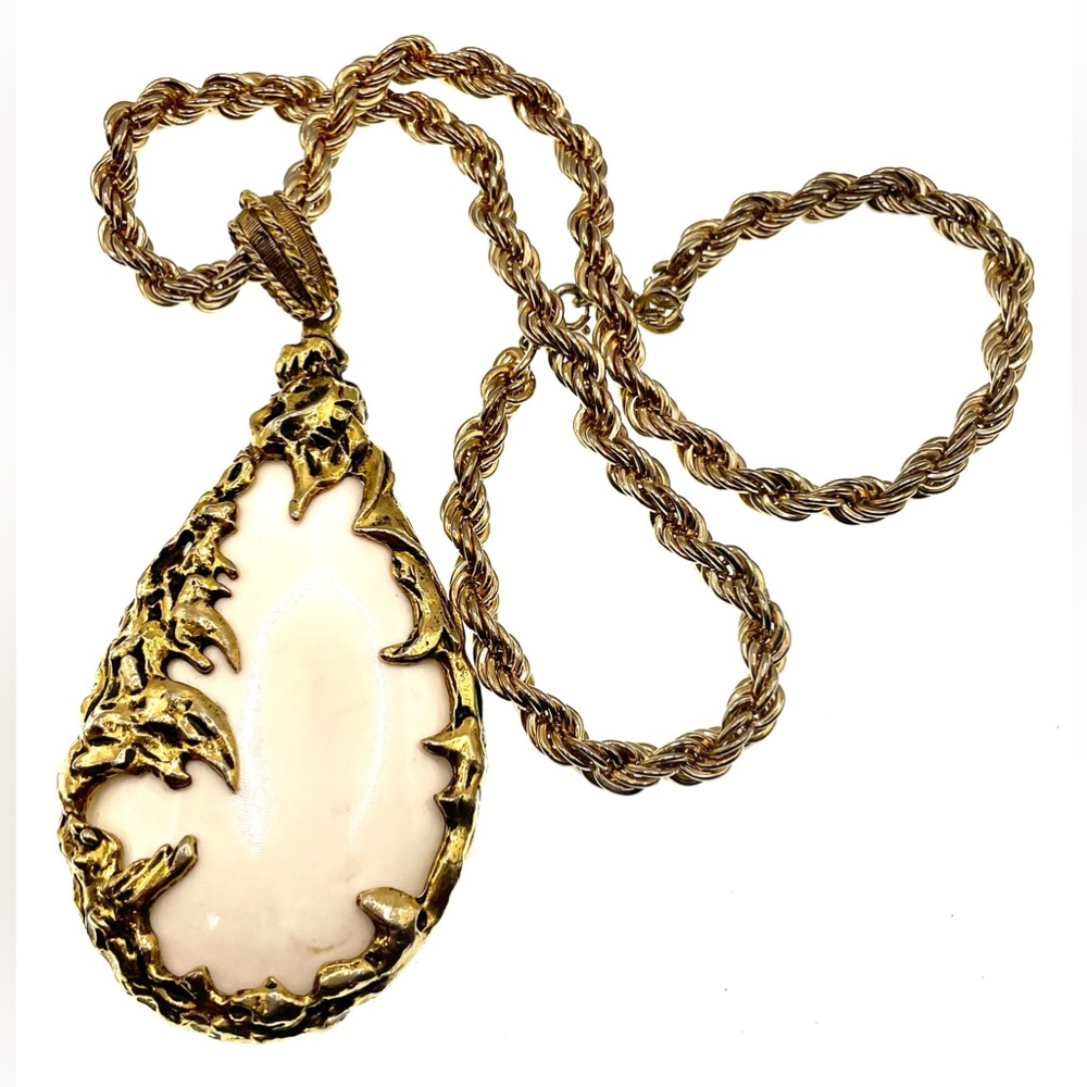 Vintage 1960s Love Witch Necklace Large Teardrop Pendant Statement Brutalist - Picture 3 of 10